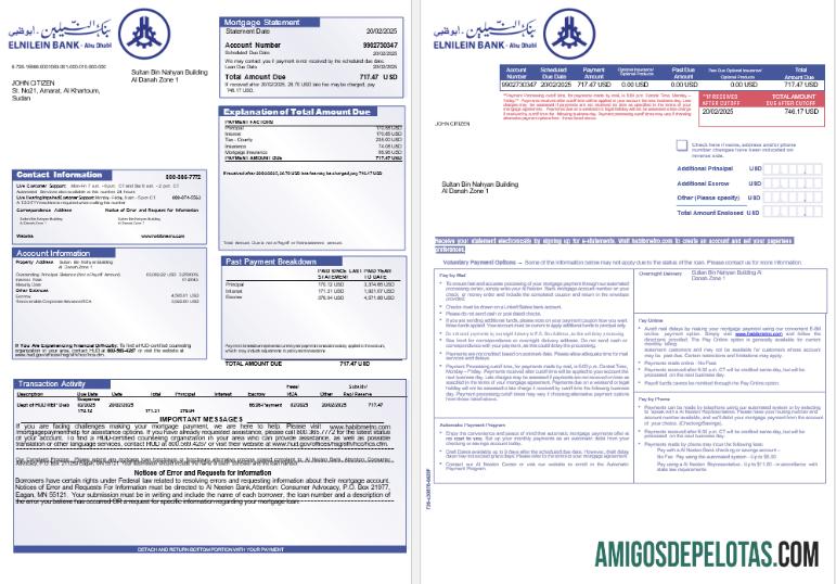 Extrato de hipoteca do Banco Al Neelen do Sudão em formatos Word e PDF, 3 páginas 1 2 exemplo real